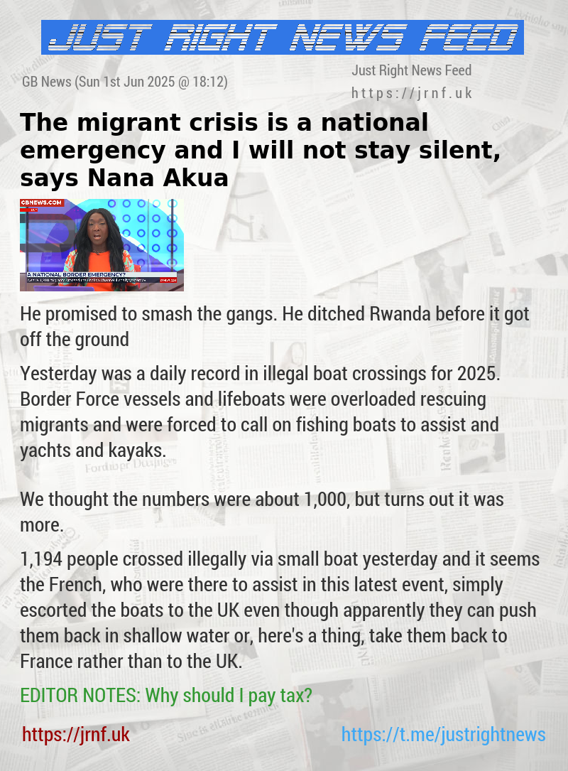 The migrant crisis is a national emergency and I will not stay silent, says Nana Akua