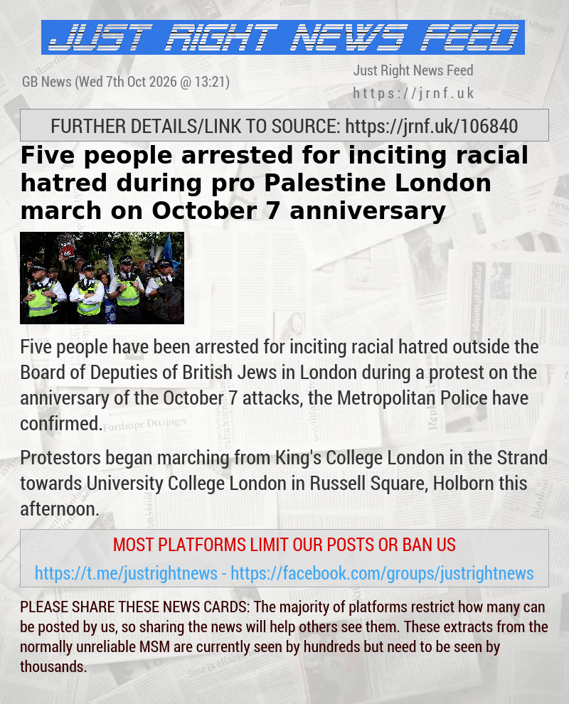 Five people arrested for inciting racial hatred during pro—Palestine London march on October 7 anniversary