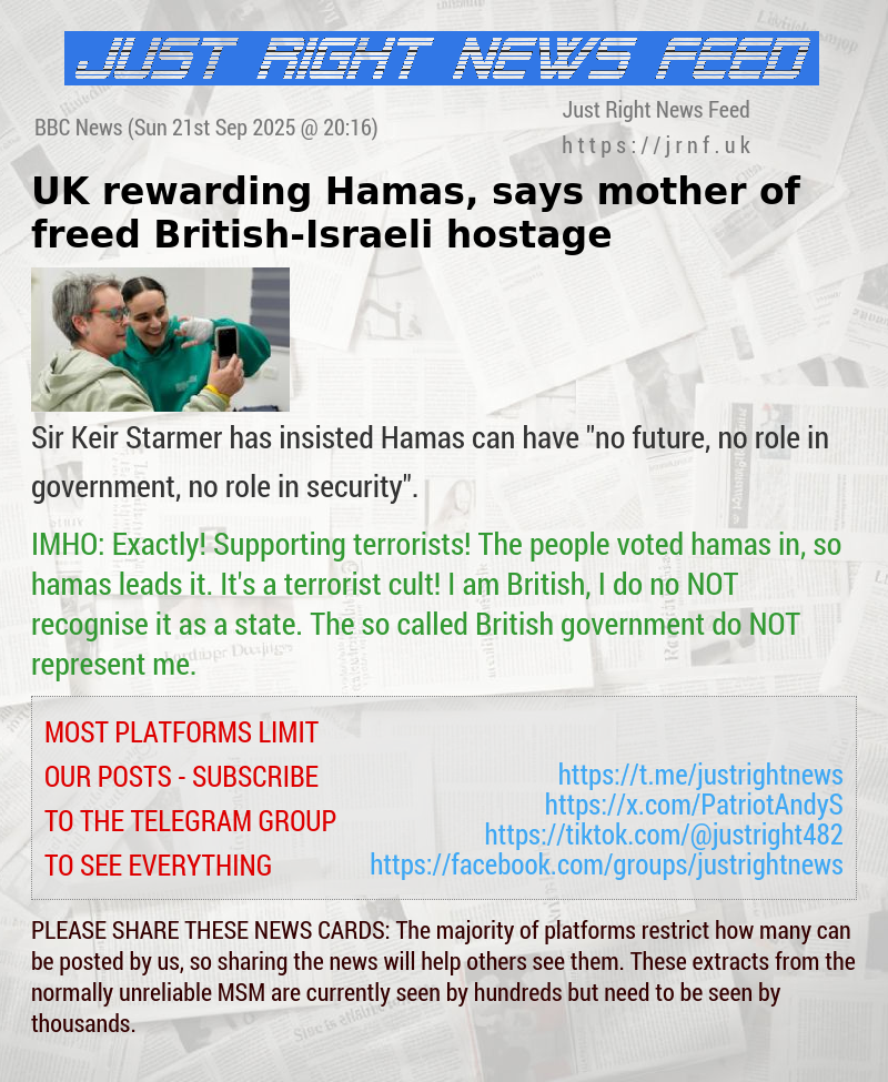 UK rewarding Hamas, says mother of freed British—Israeli hostage