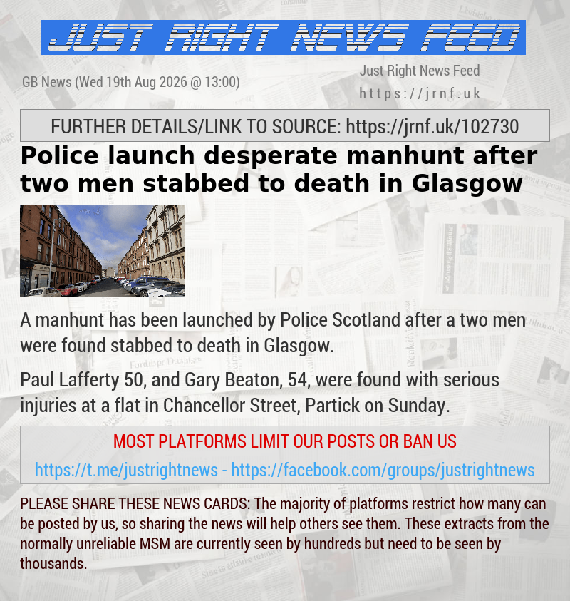 Police launch desperate manhunt after two men stabbed to death in Glasgow