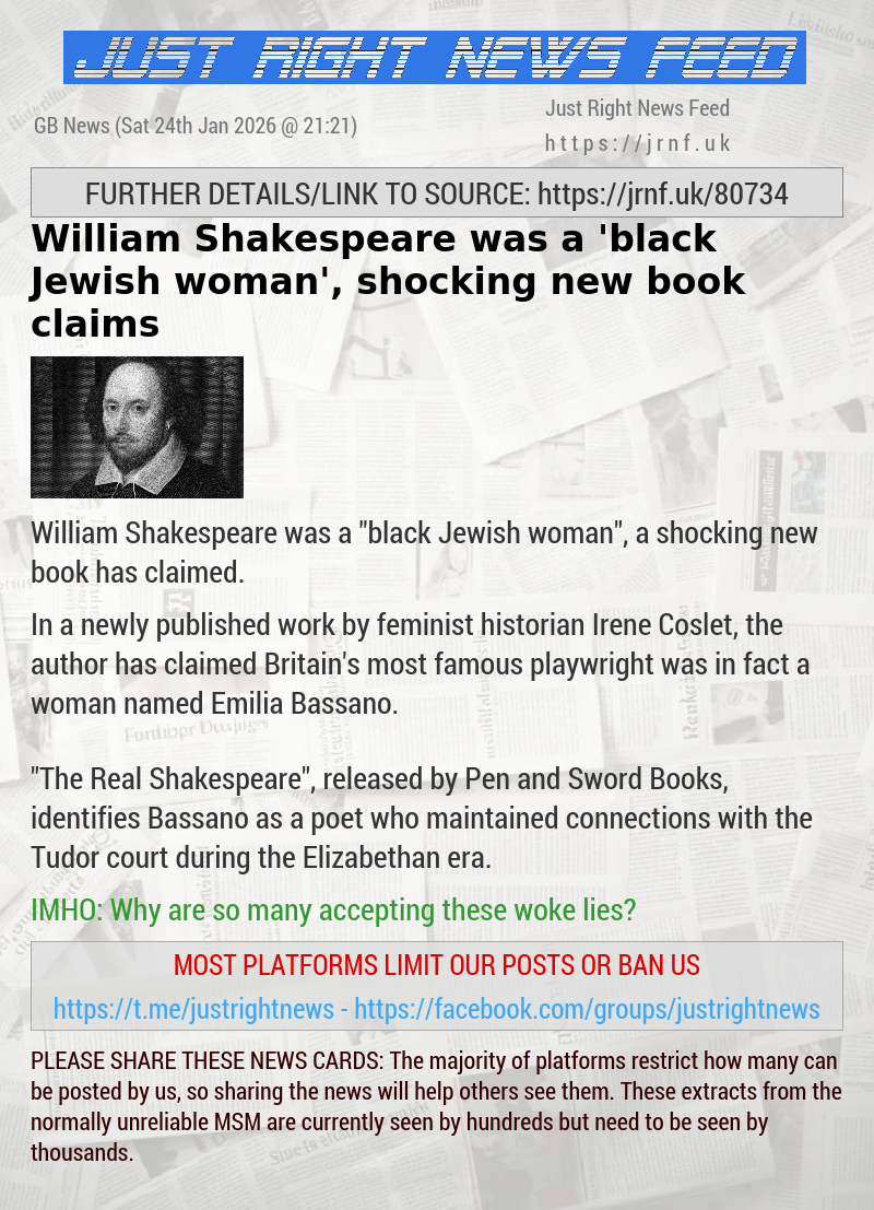 William Shakespeare was a ‘black Jewish woman’, shocking new book claims