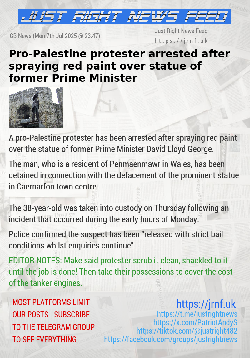 Pro—Palestine protester arrested after spraying red paint over statue of former Prime Minister