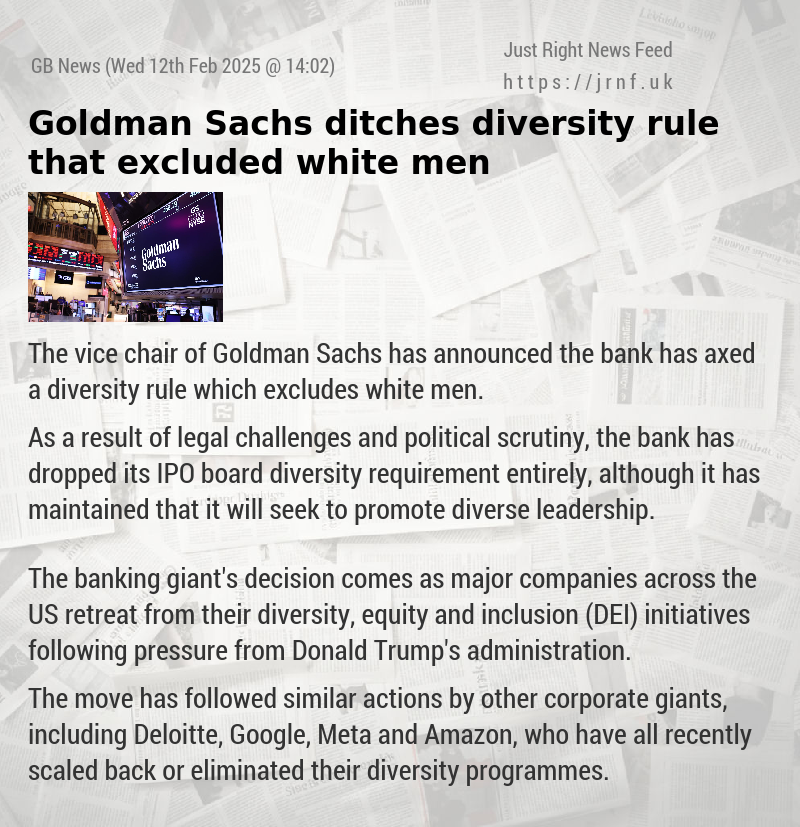 Goldman Sachs ditches diversity rule that excluded white men