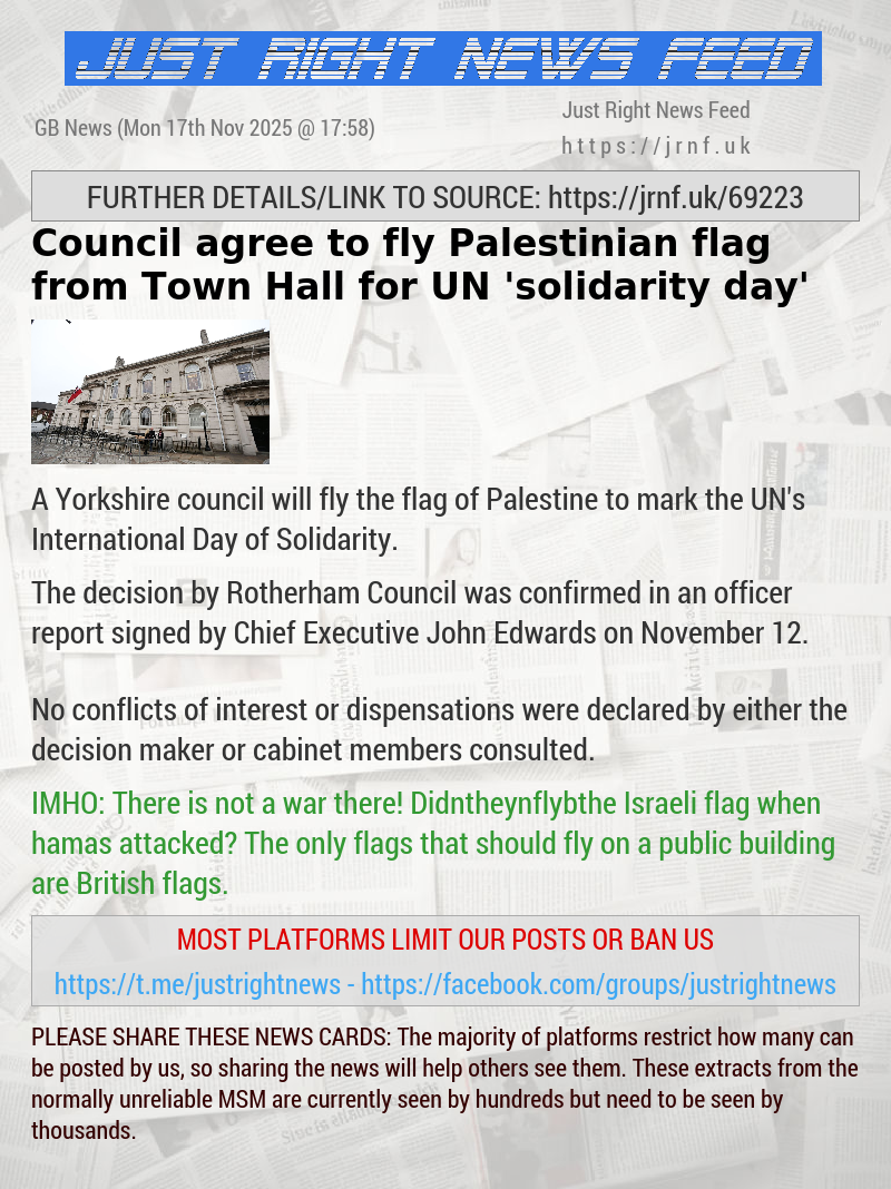 Council agree to fly Palestinian flag from Town Hall for UN ’solidarity day’