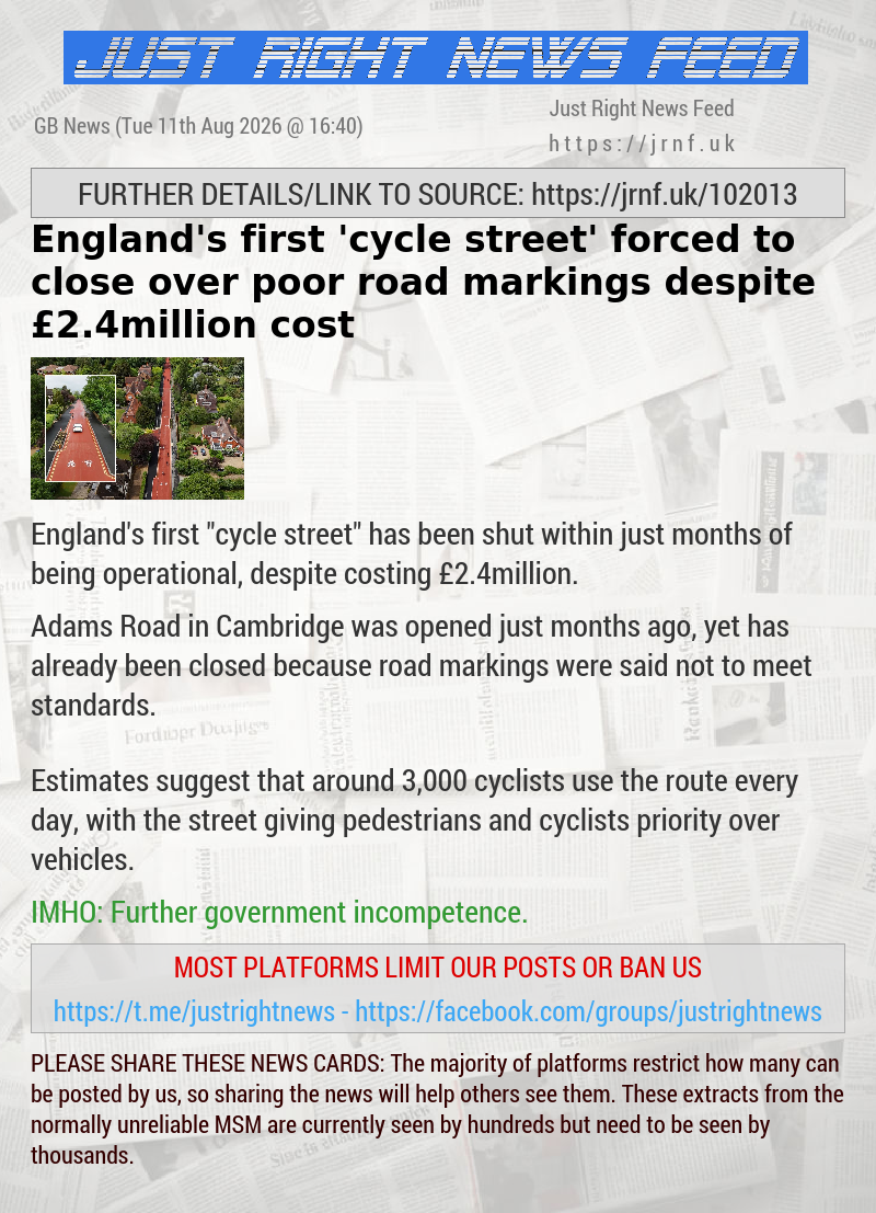England’s first ’cycle street’ forced to close over poor road markings despite &pound;2.4million cost