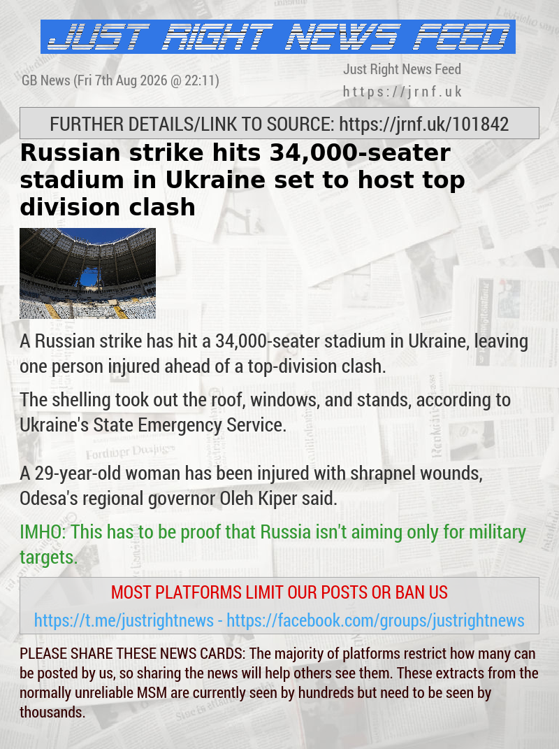 Russian strike hits 34,000—seater stadium in Ukraine set to host top division clash