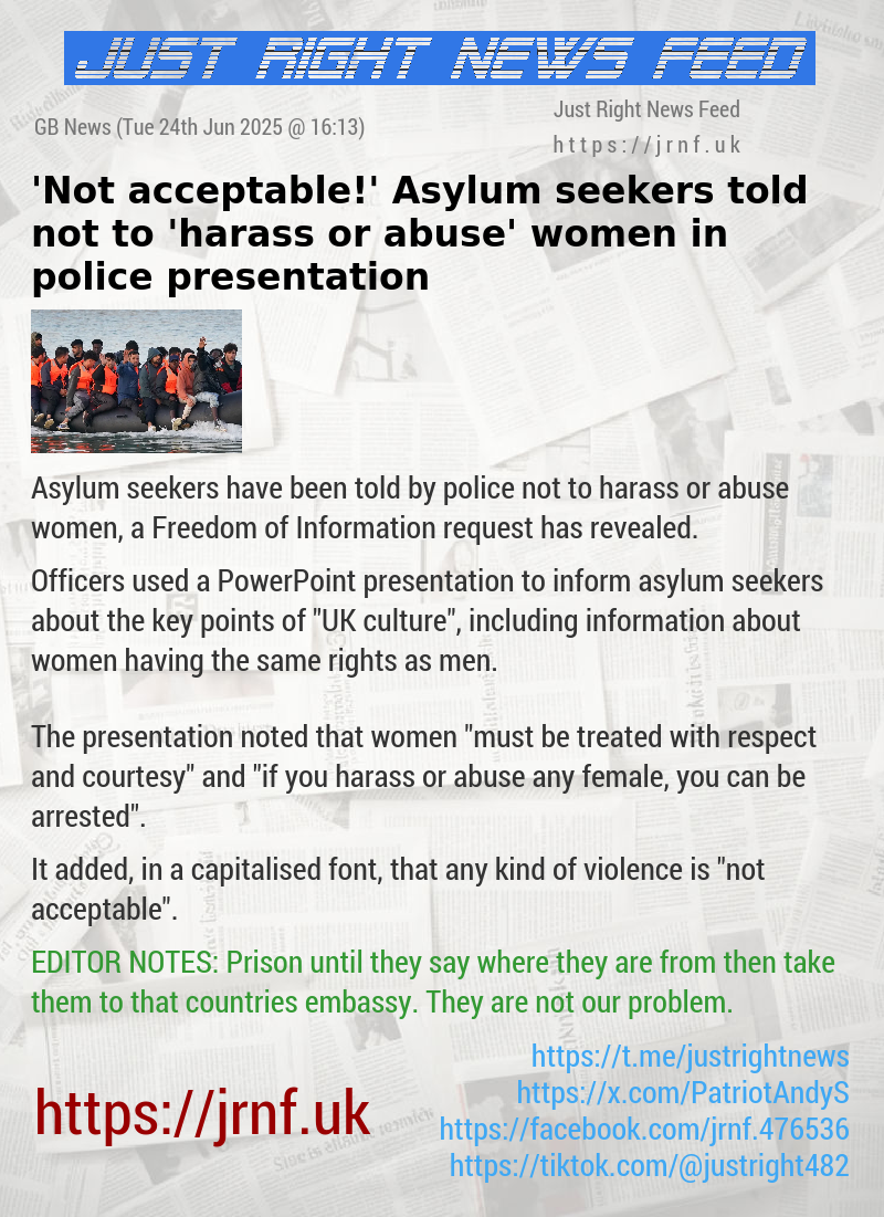 ’Not acceptable!’ Asylum seekers told not to ’harass or abuse’ women in police presentation
