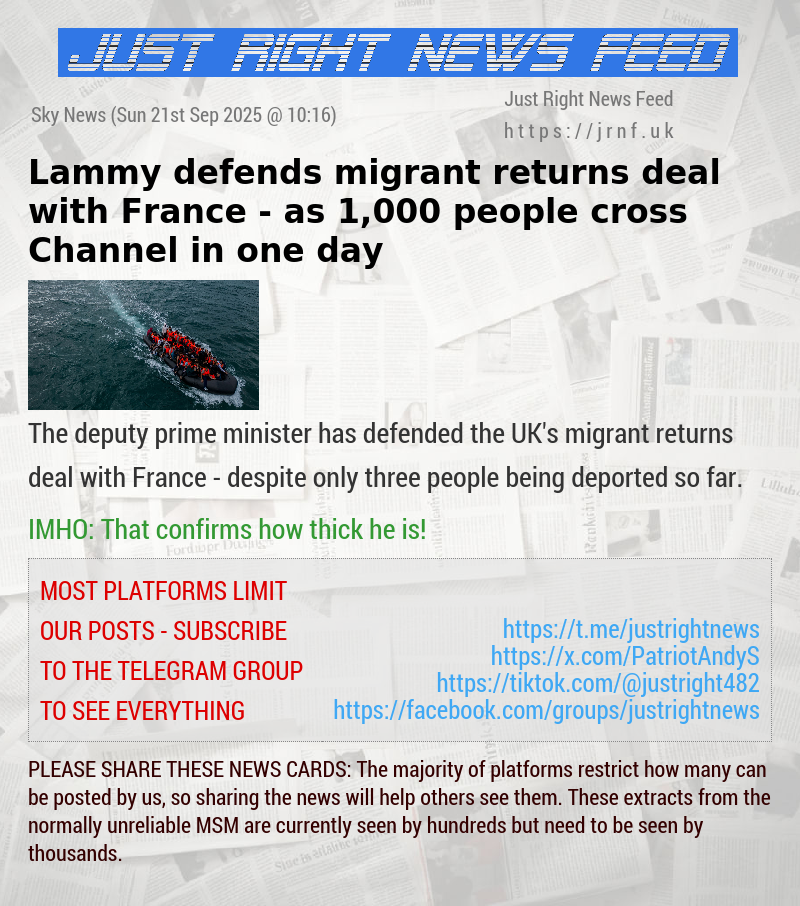 Lammy defends migrant returns deal with France — as 1,000 people cross Channel in one day
