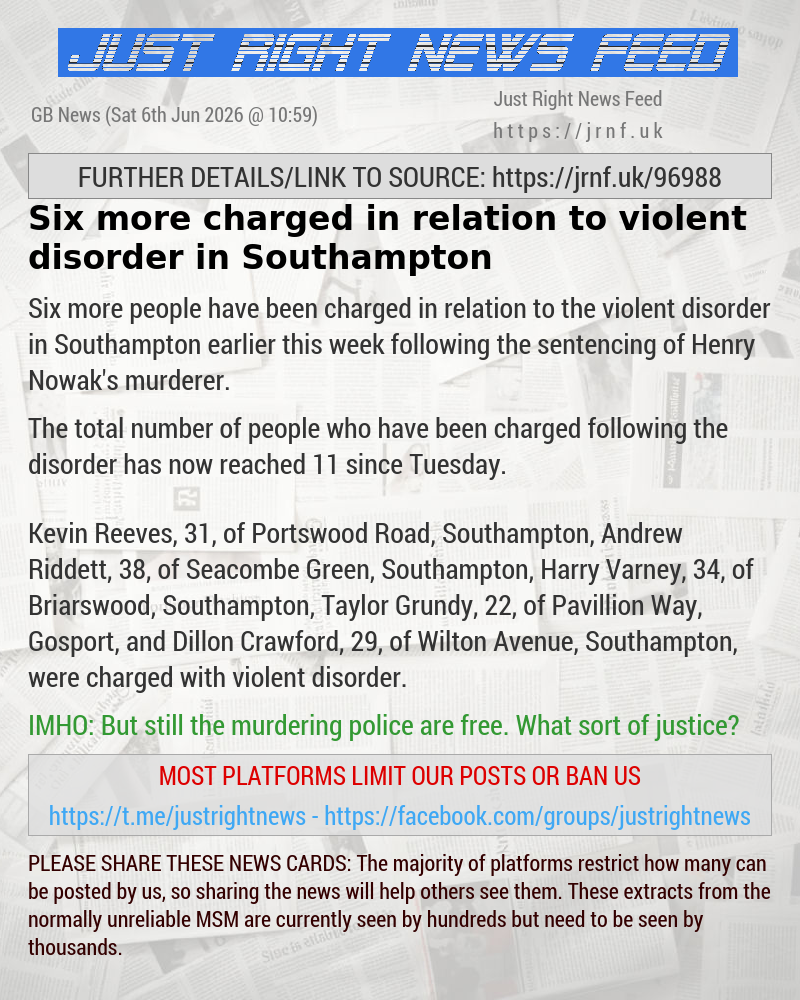 Six more charged in relation to violent disorder in Southampton