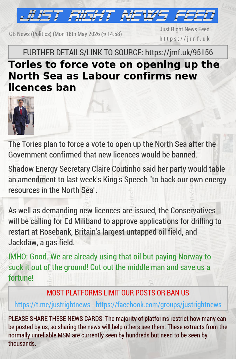 Tories to force vote on opening up the North Sea as Labour confirms new licences ban
