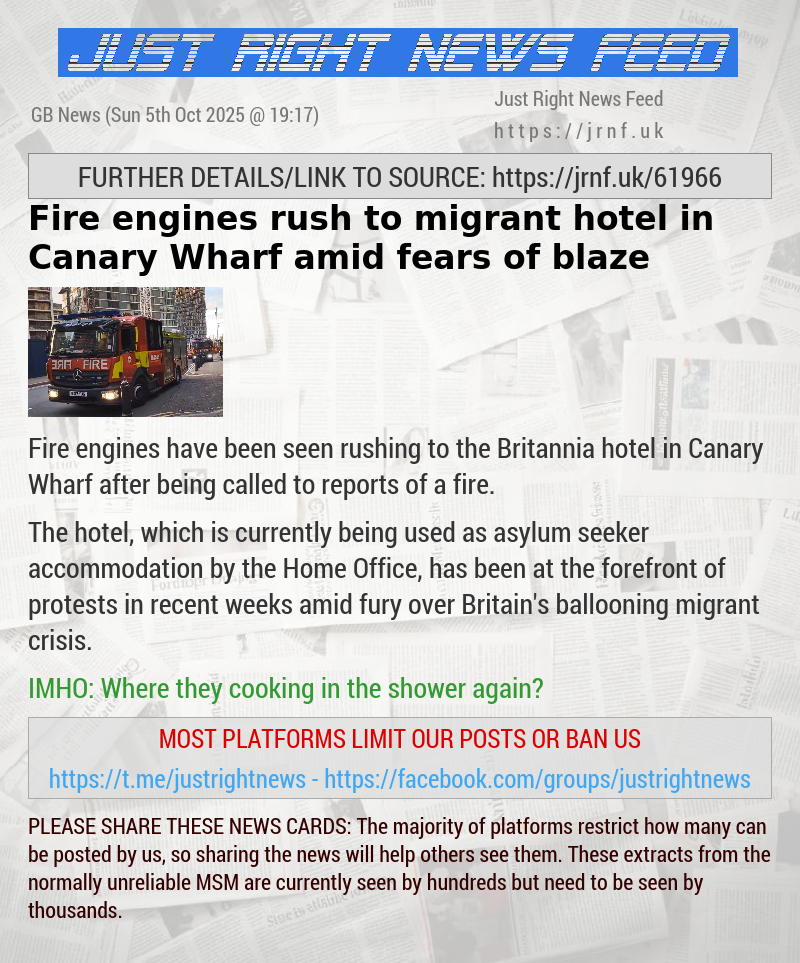 Fire engines rush to migrant hotel in Canary Wharf amid fears of blaze