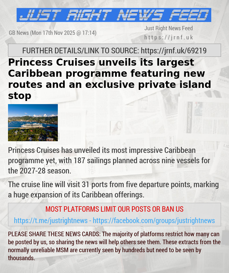 Princess Cruises unveils its largest Caribbean programme featuring new routes and an exclusive private island stop