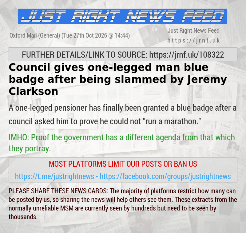 Council gives one—legged man blue badge after being slammed by Jeremy Clarkson
