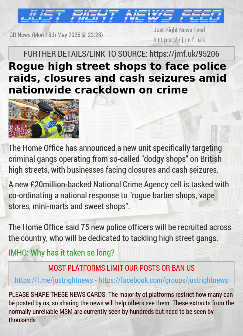 Rogue high street shops to face police raids, closures and cash seizures amid nationwide crackdown on crime