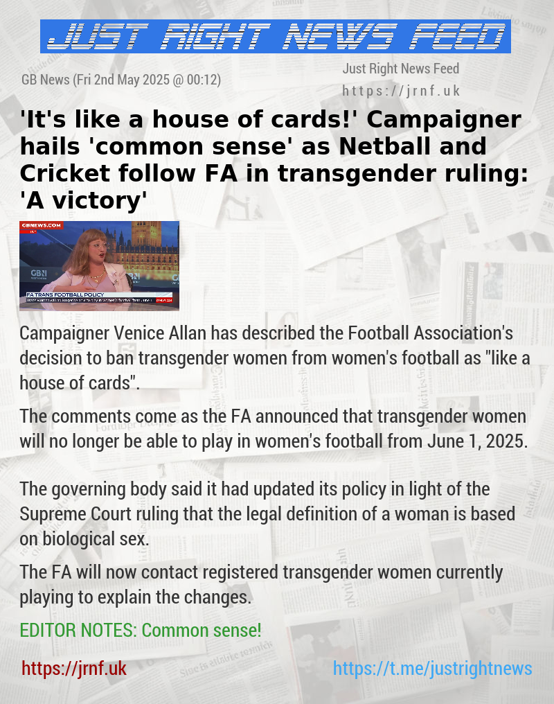 ’It’s like a house of cards!’ Campaigner hails ’common sense’ as Netball and Cricket follow FA in transgender ruling: ’A victory’