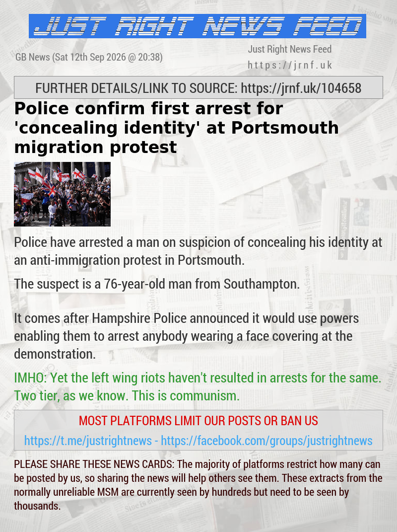 Police confirm first arrest for ’concealing identity’ at Portsmouth migration protest