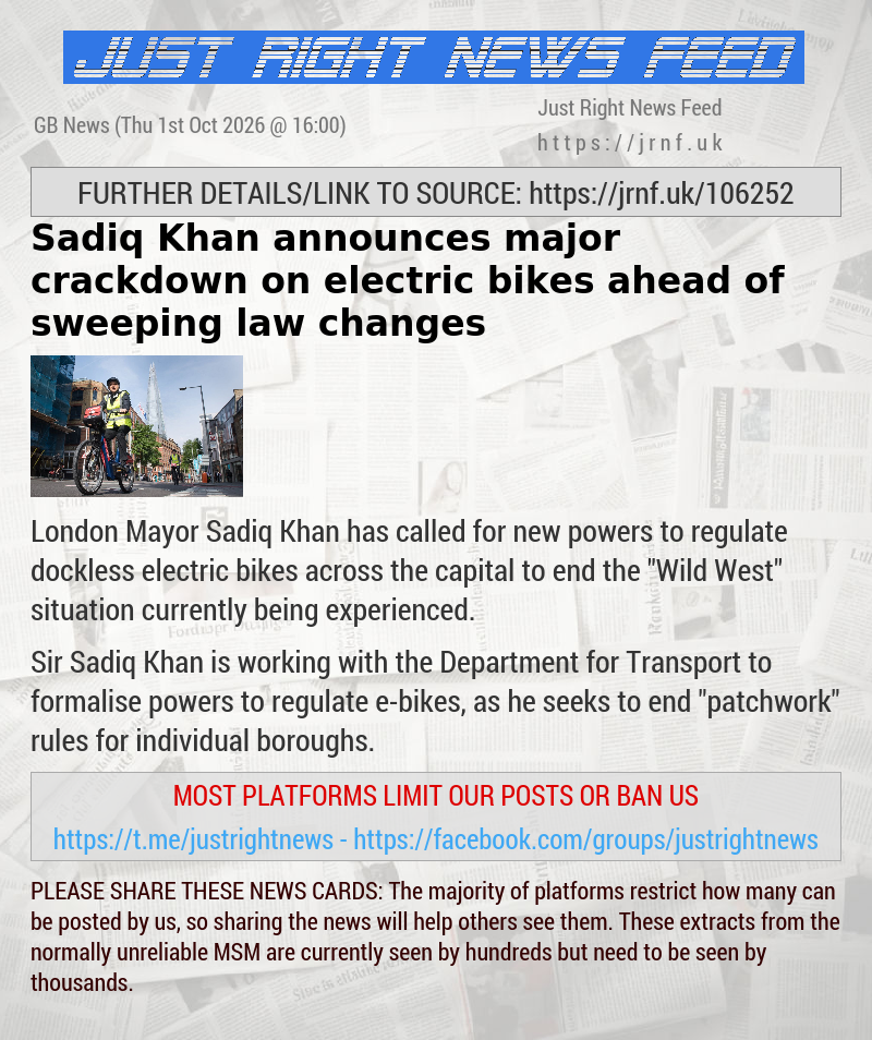 Sadiq Khan announces major crackdown on electric bikes ahead of sweeping law changes