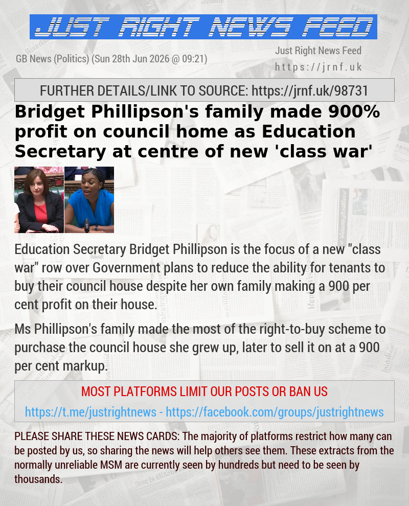 Bridget Phillipson’s family made 900% profit on council home as Education Secretary at centre of new ’class war’