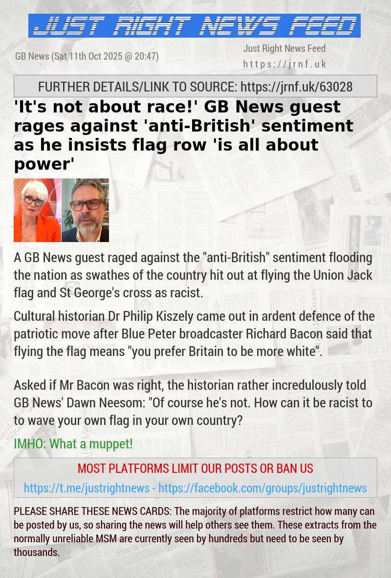 ’It’s not about race!’ GB News guest rages against ’anti—British’ sentiment as he insists flag row ’is all about power’