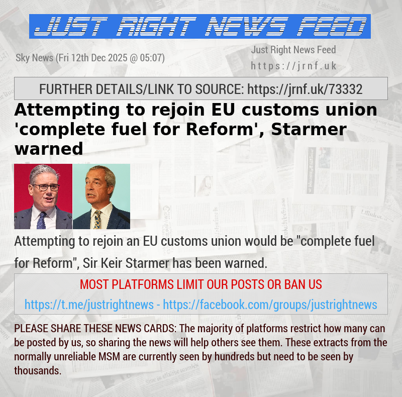 Attempting to rejoin EU customs union ’complete fuel for Reform’, Starmer warned
