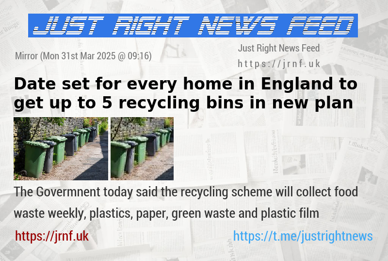 Date set for every home in England to get up to 5 recycling bins in new plan