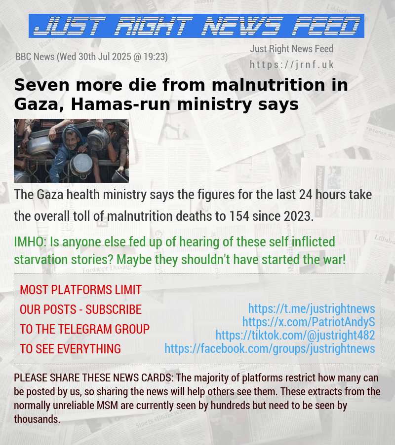 Seven more die from malnutrition in Gaza, Hamas—run ministry says