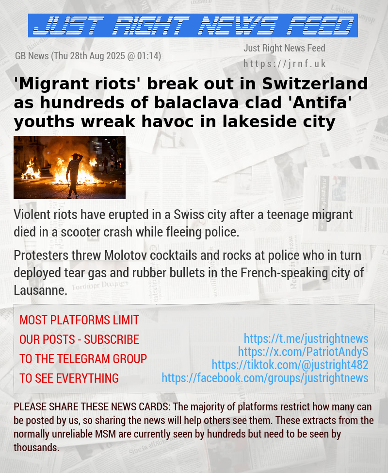 ’Migrant riots’ break out in Switzerland as hundreds of balaclava—clad ’Antifa’ youths wreak havoc in lakeside city