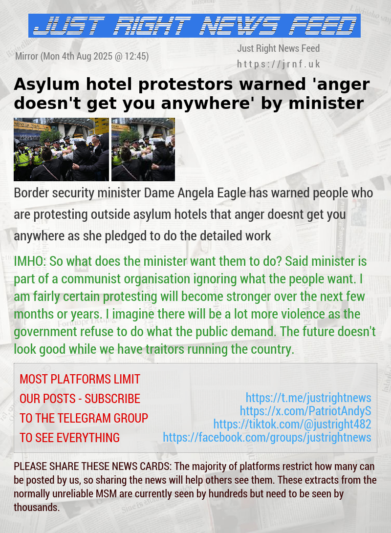 Asylum hotel protestors warned ’anger doesn’t get you anywhere’ by minister
