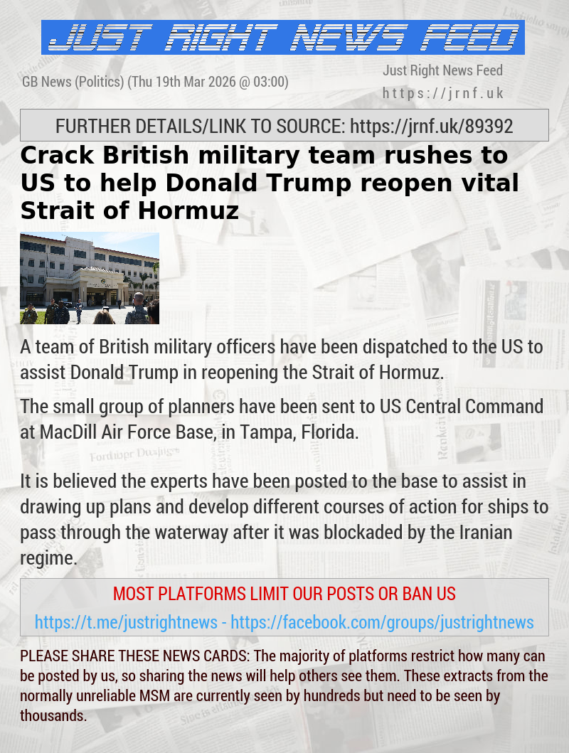 Crack British military team rushes to US to help Donald Trump reopen vital Strait of Hormuz