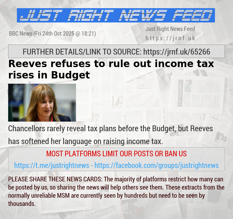 Reeves refuses to rule out income tax rises in Budget