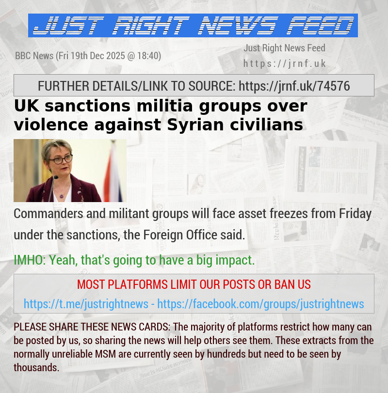 UK sanctions militia groups over violence against Syrian civilians
