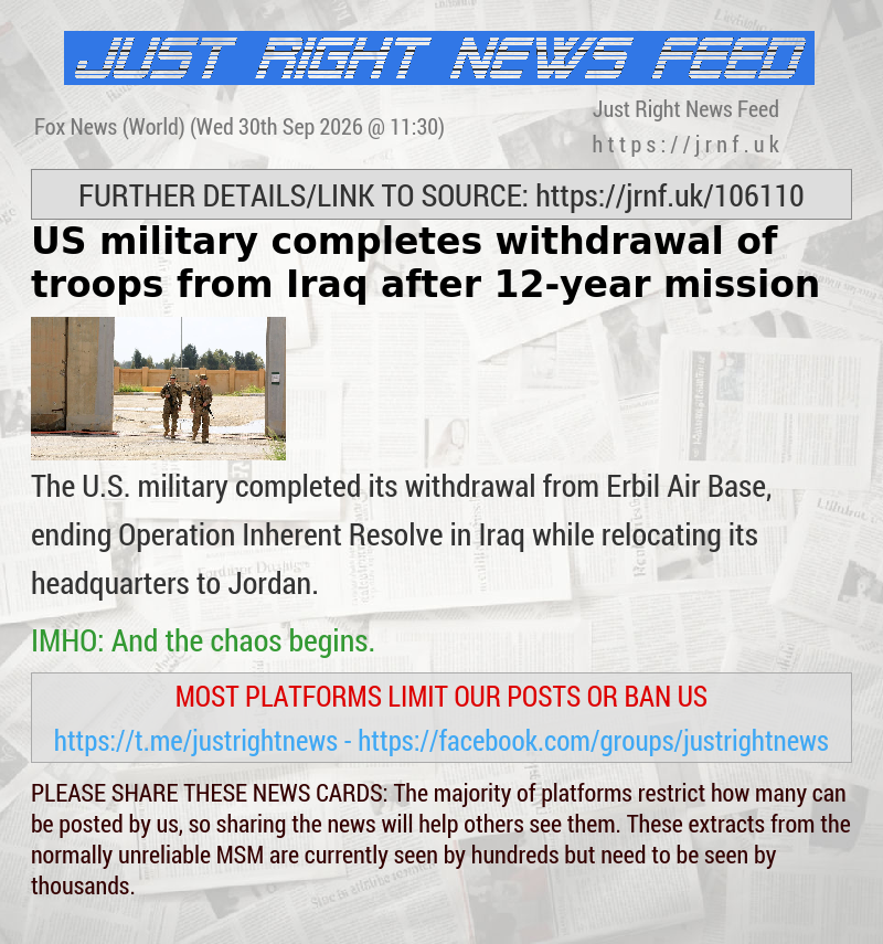 US military completes withdrawal of troops from Iraq after 12—year mission