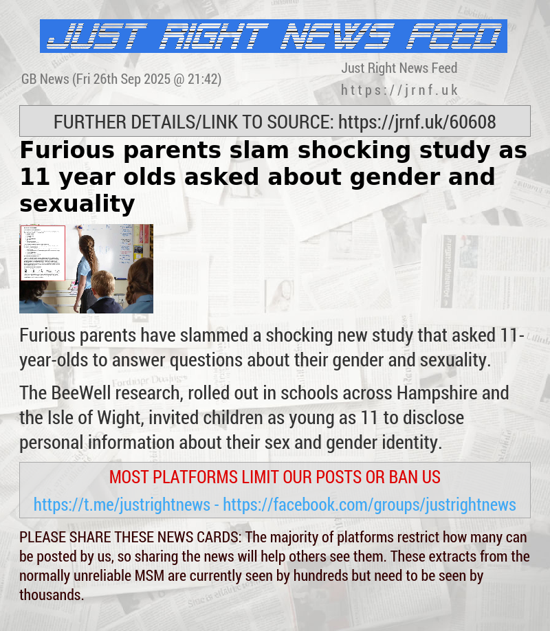 Furious parents slam shocking study as 11—year—olds asked about gender and sexuality