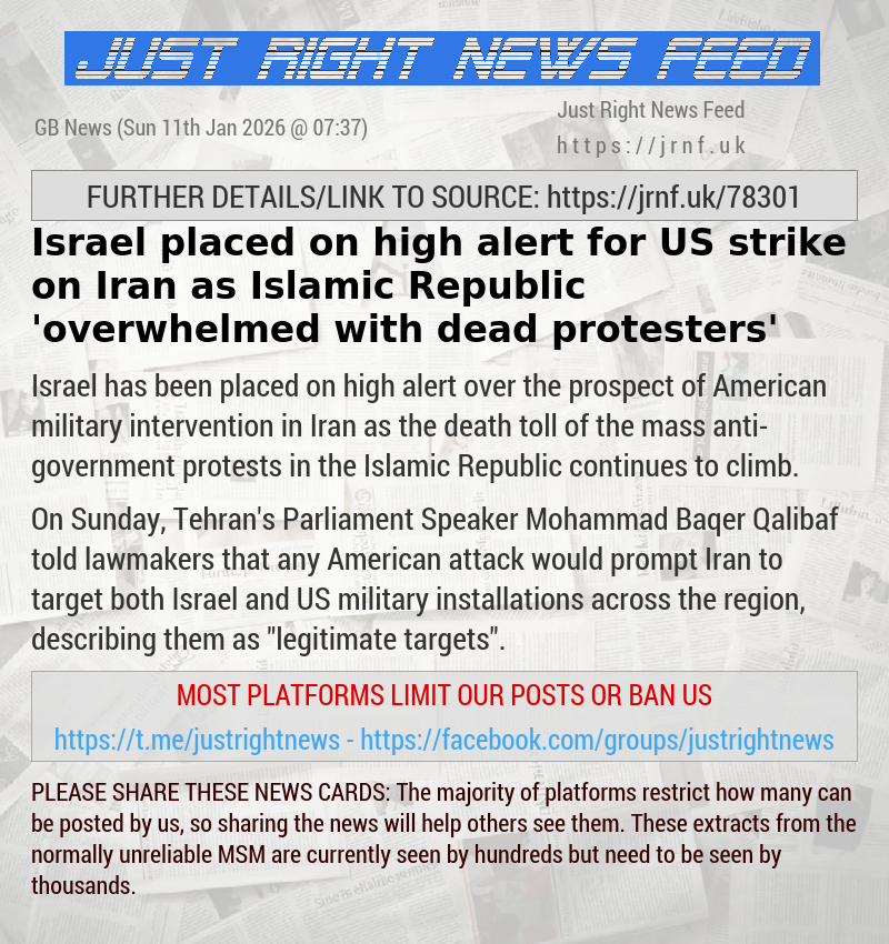 Israel placed on high alert for US strike on Iran as Islamic Republic ’overwhelmed with dead protesters’