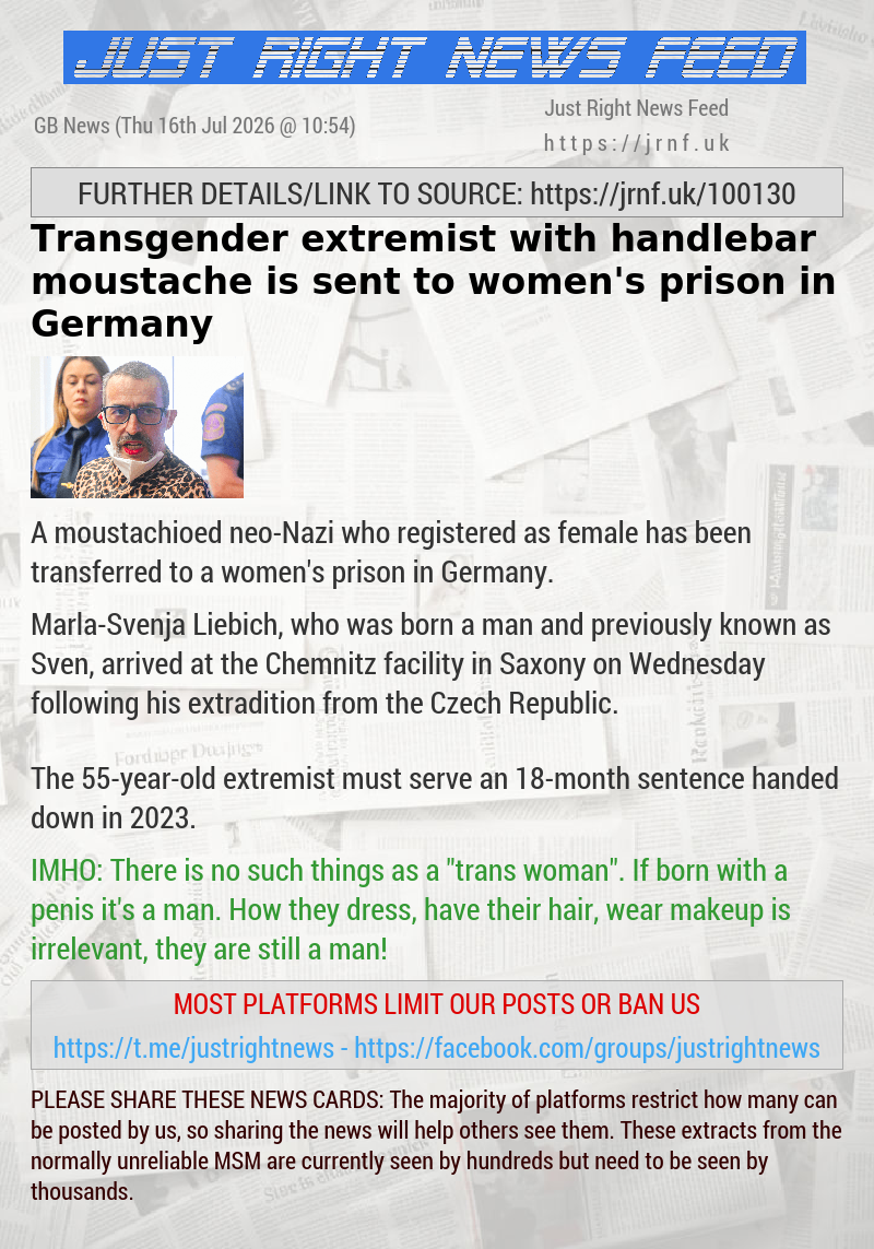 Transgender extremist with handlebar moustache is sent to women’s prison in Germany
