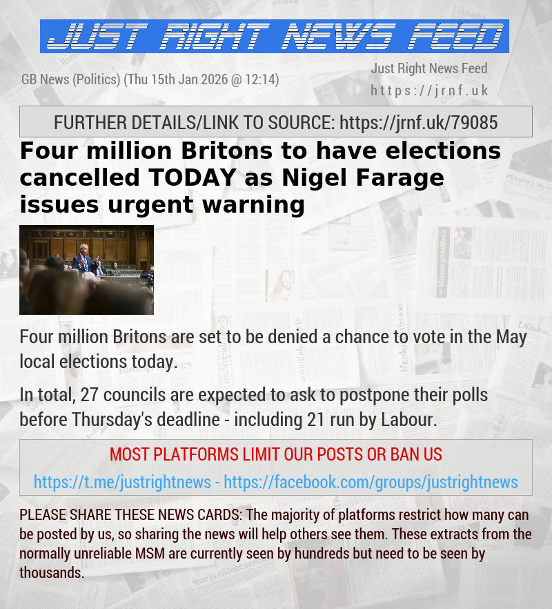 Four million Britons to have elections cancelled TODAY as Nigel Farage issues urgent warning