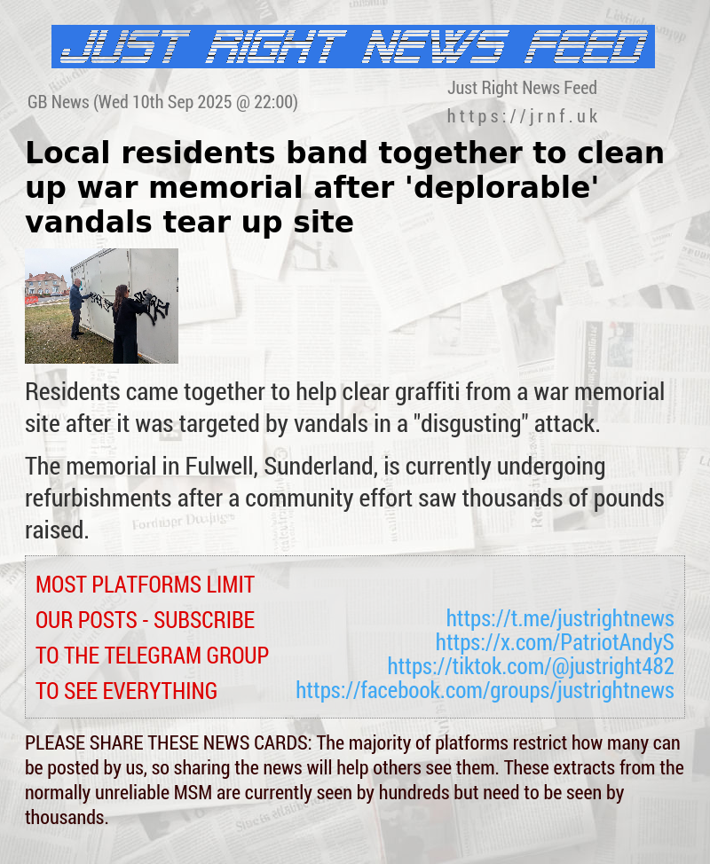 Local residents band together to clean up war memorial after ’deplorable’ vandals tear up site