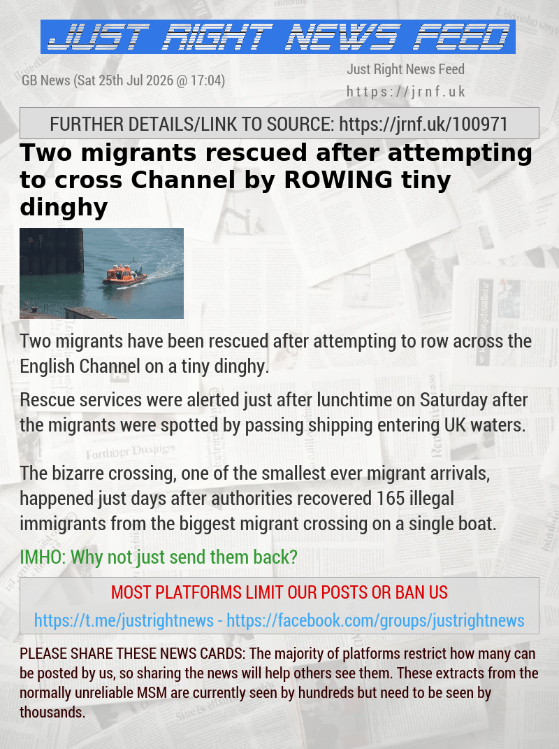 Two migrants rescued after attempting to cross Channel by ROWING tiny dinghy