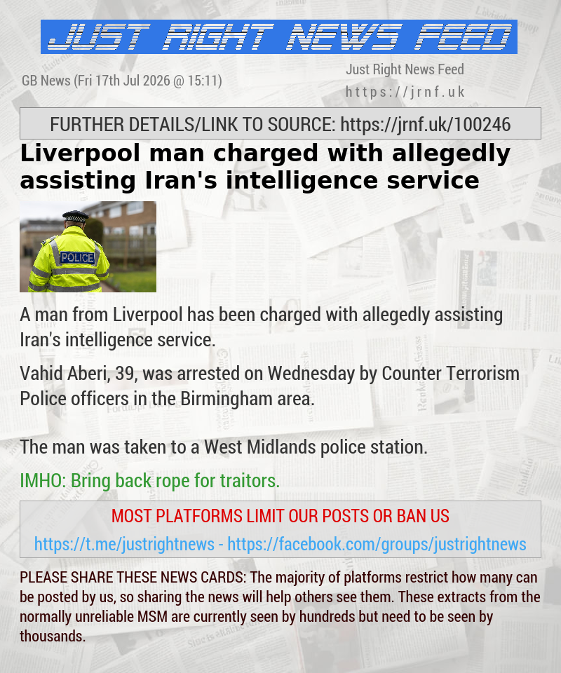 Liverpool man charged with allegedly assisting Iran’s intelligence service