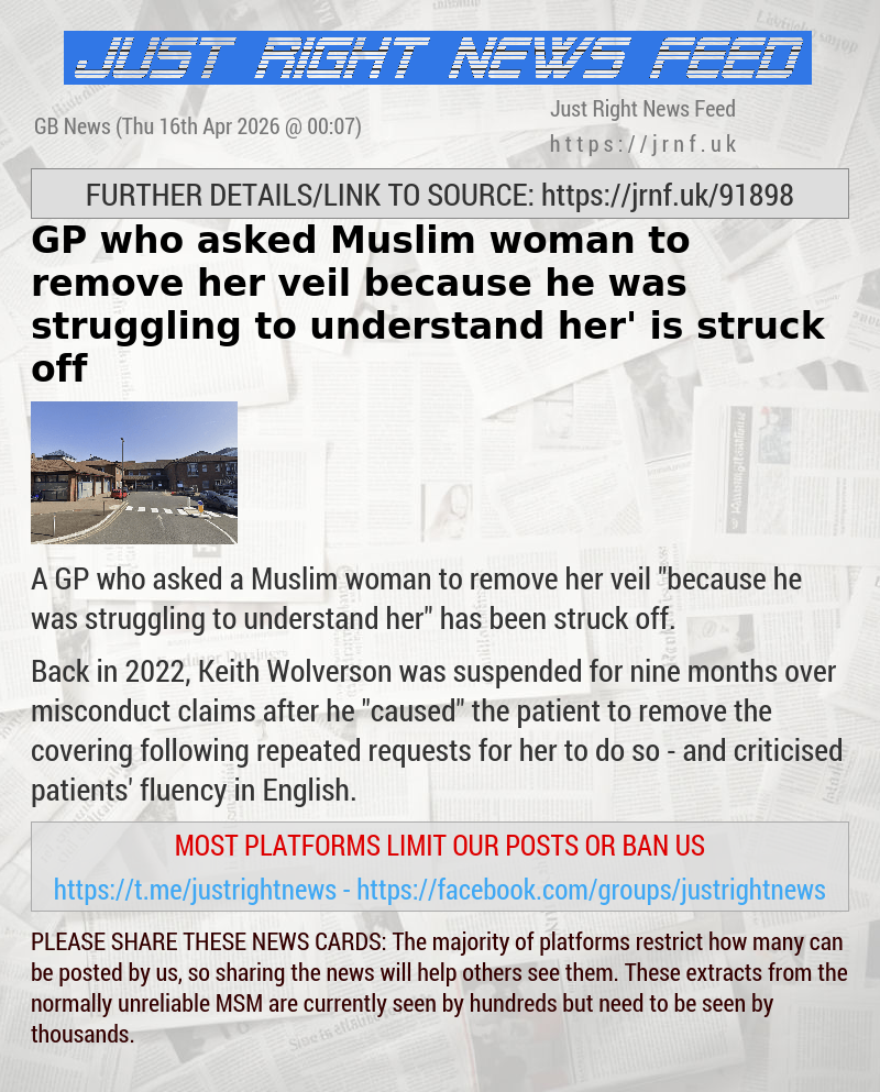 GP who asked Muslim woman to remove her veil ‘because he was struggling to understand her’ is struck off