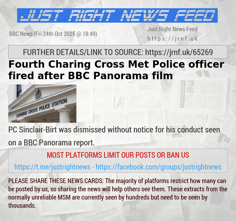 Fourth Charing Cross Met Police officer fired after BBC Panorama film