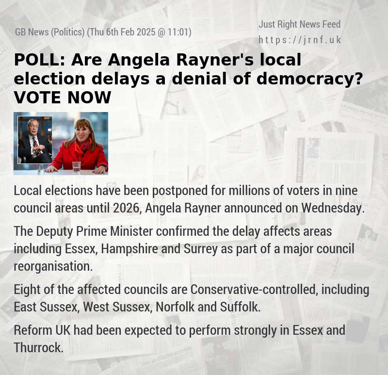 POLL: Are Angela Rayner’s local election delays a denial of democracy? VOTE NOW