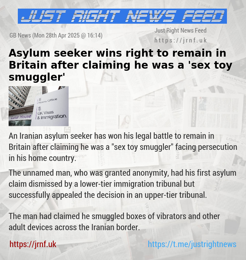 Asylum seeker wins right to remain in Britain after claiming he was a ’sex toy smuggler’