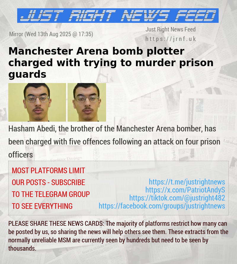 Manchester Arena bomb plotter charged with trying to murder prison guards