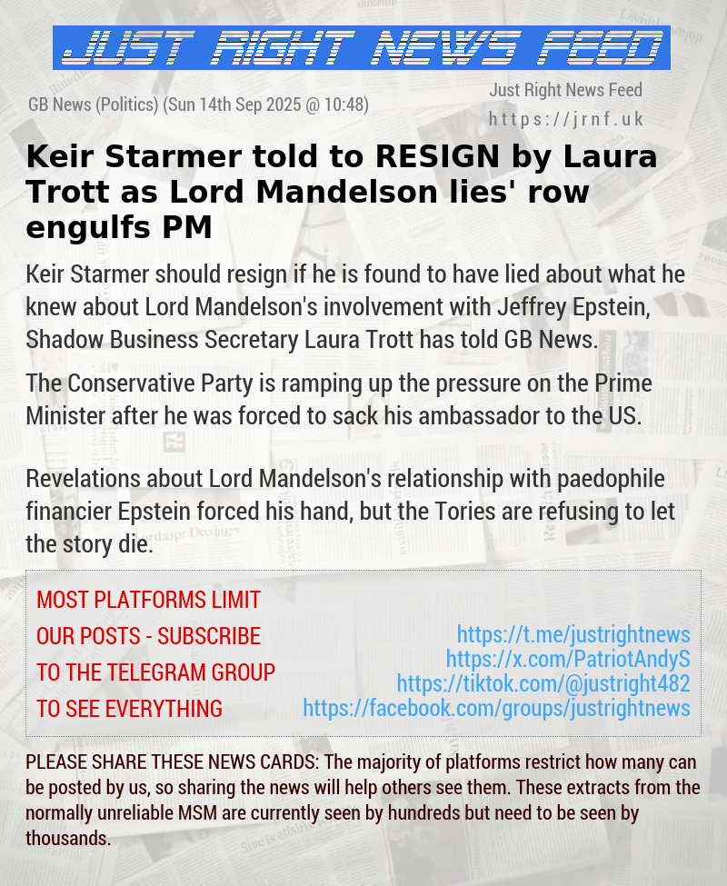 Keir Starmer told to RESIGN by Laura Trott as Lord Mandelson ‘lies’ row engulfs PM