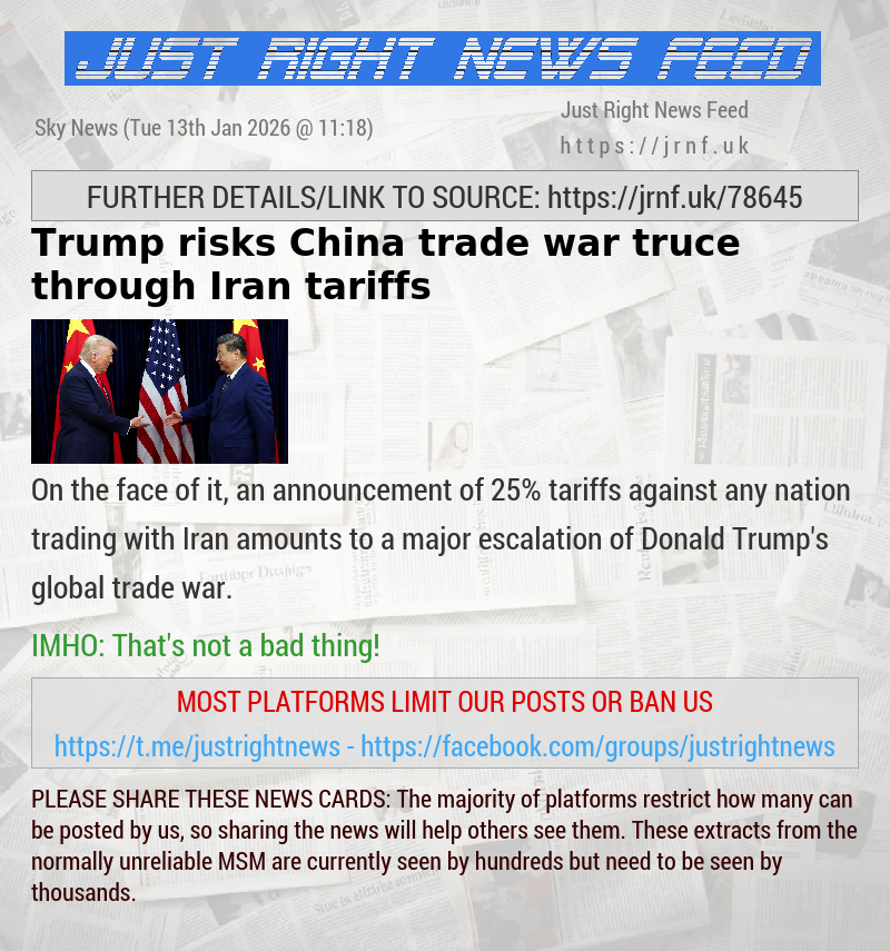 Trump risks China trade war truce through Iran tariffs