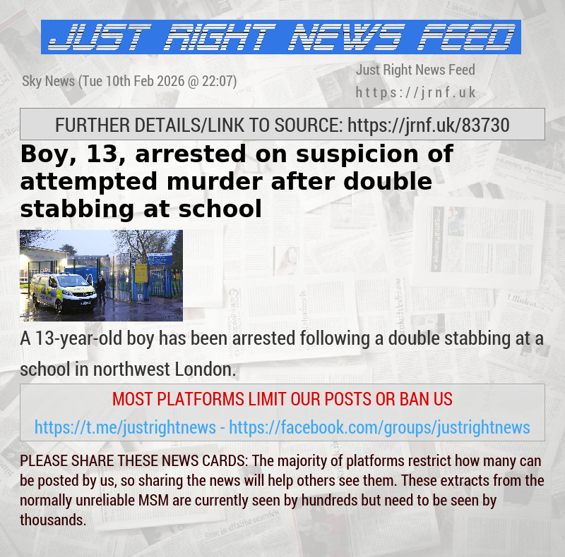 Boy, 13, arrested on suspicion of attempted murder after double stabbing at school