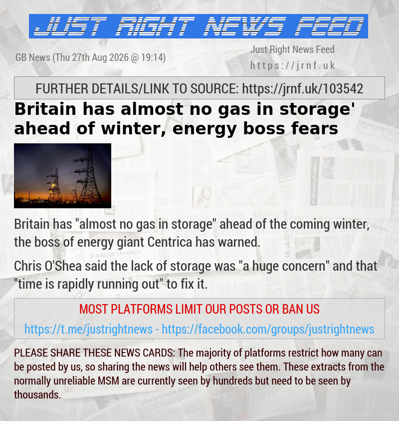 Britain has ‘almost no gas in storage’ ahead of winter, energy boss fears
