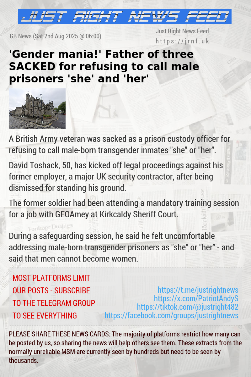 ’Gender mania!’ Father—of—three SACKED for refusing to call male prisoners ’she’ and ’her’