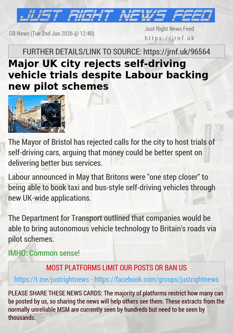 Major UK city rejects self—driving vehicle trials despite Labour backing new pilot schemes